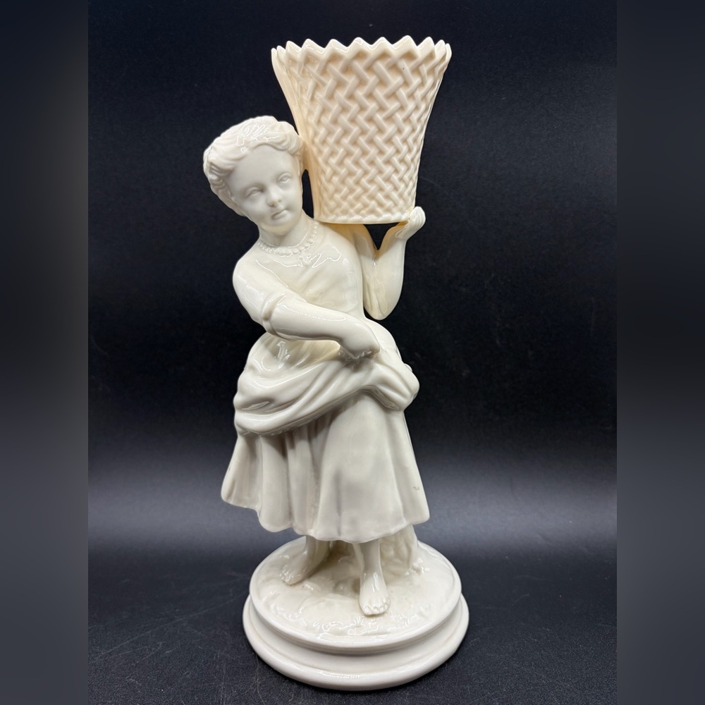 Belleek Ireland Porcelain Girl Basket Carrier Figurine Figure Figural